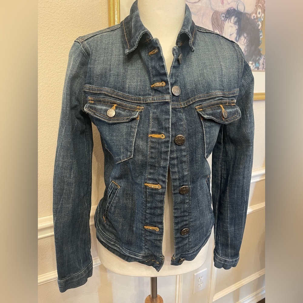 J. Crew Blue Jean Jacket with Trucker Style and Contrast Stitching | XXS